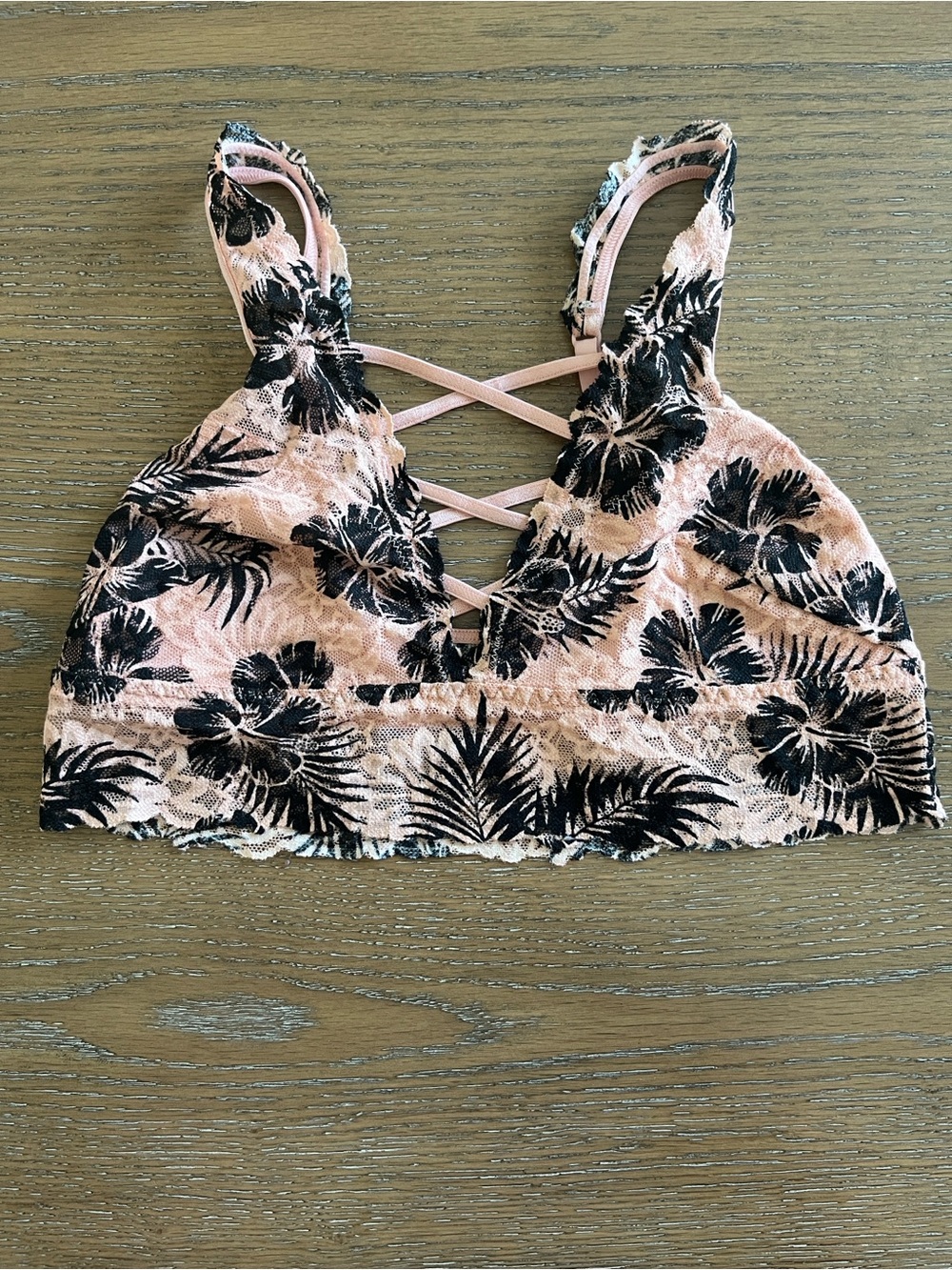 PINK Victoria's Secret Blush Lace Bralette with Black Floral Lace Size Small